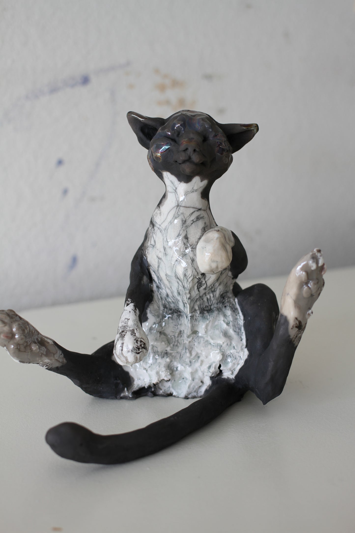 Birch & Smoke Smiling Raku Kitty