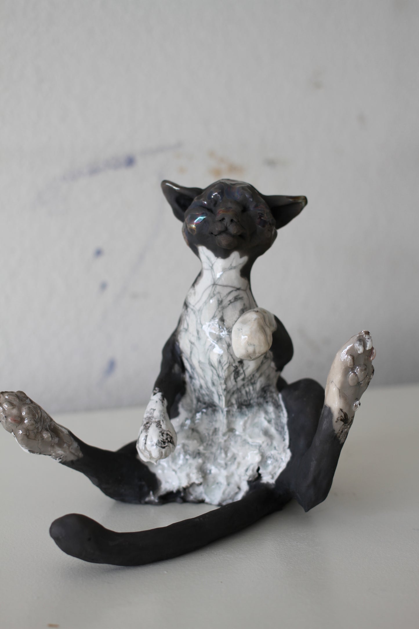 Birch & Smoke Smiling Raku Kitty