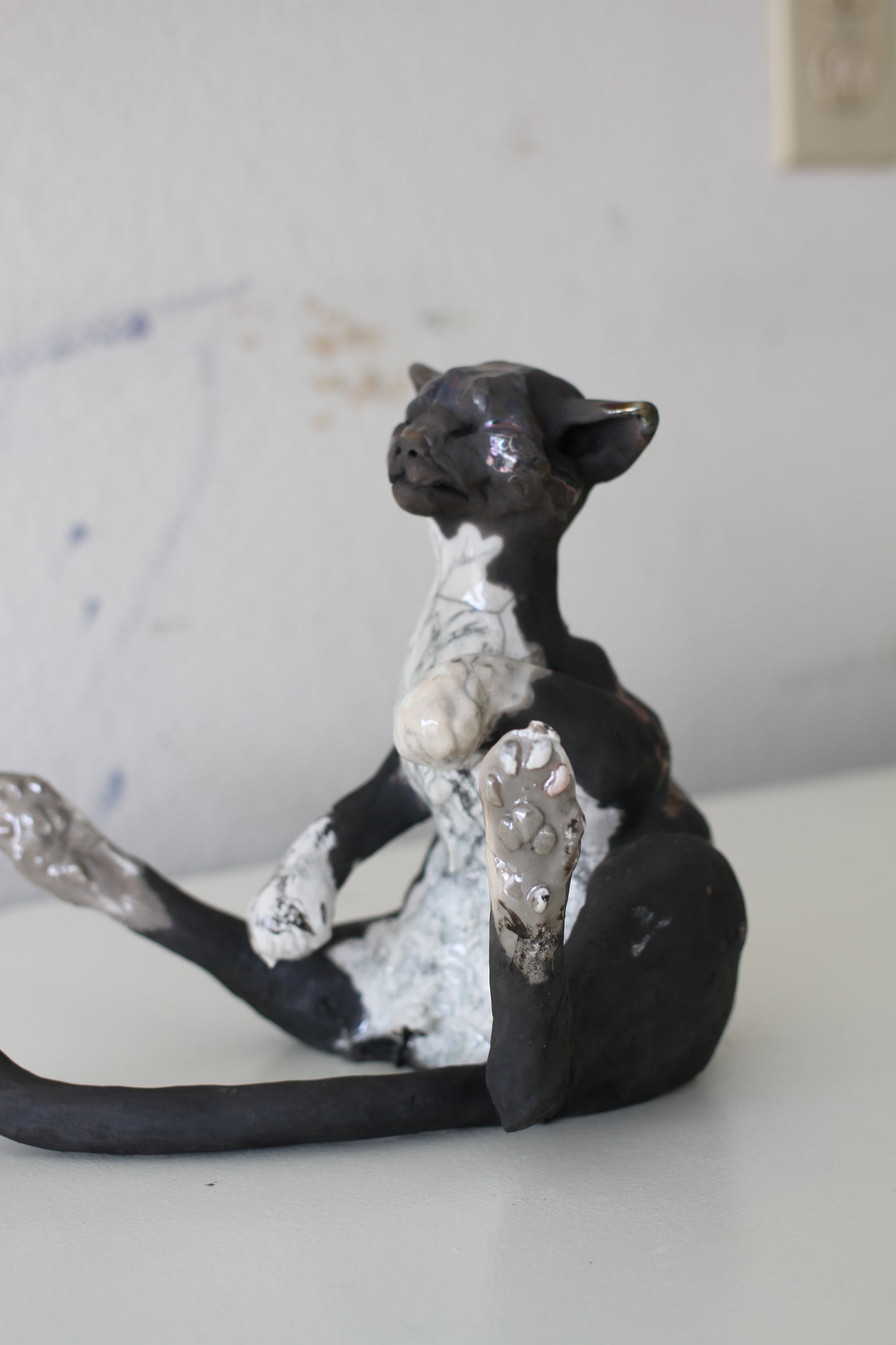 Birch & Smoke Smiling Raku Kitty
