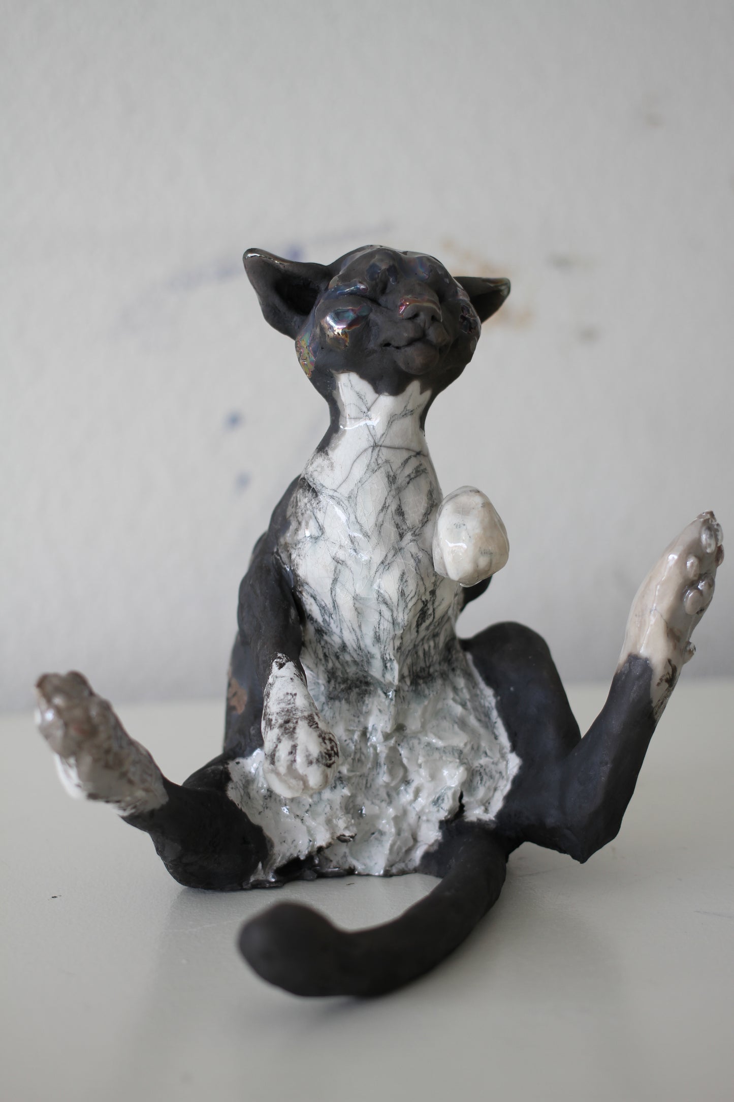 Birch & Smoke Smiling Raku Kitty