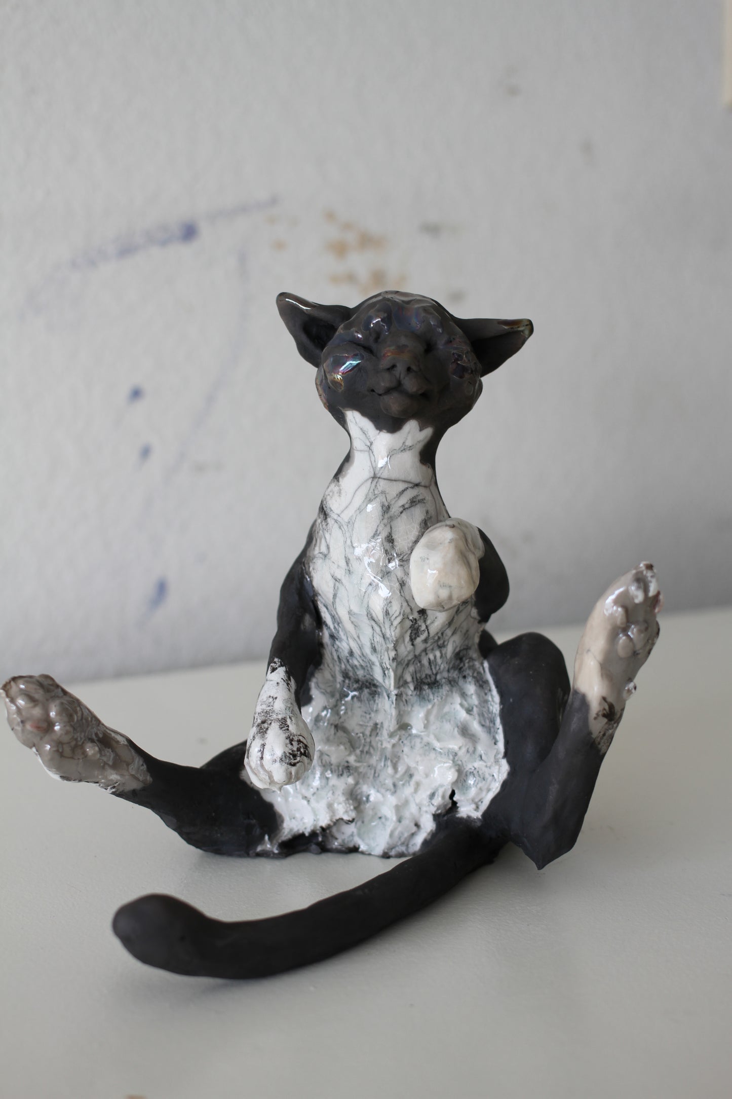 Birch & Smoke Smiling Raku Kitty