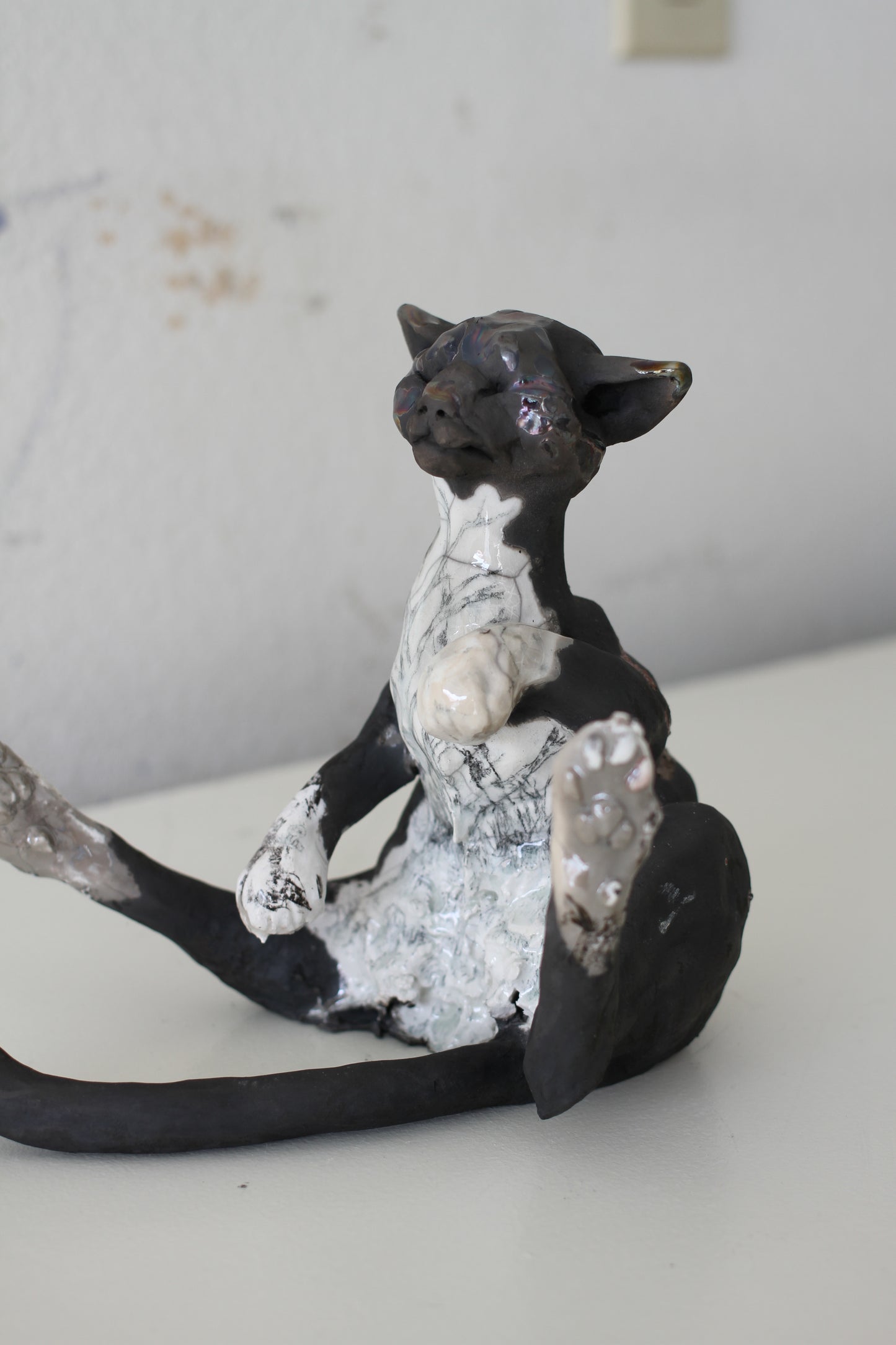 Birch & Smoke Smiling Raku Kitty