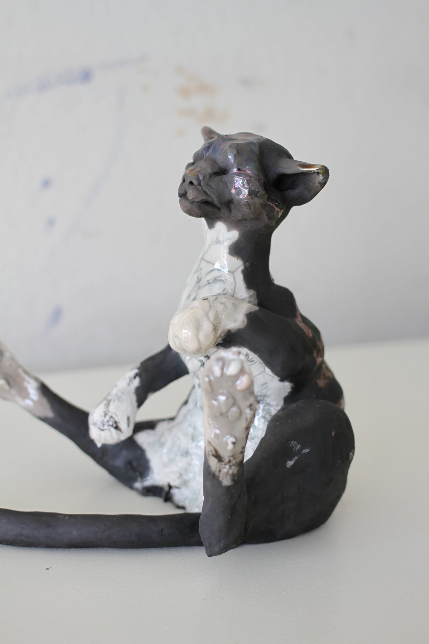 Birch & Smoke Smiling Raku Kitty